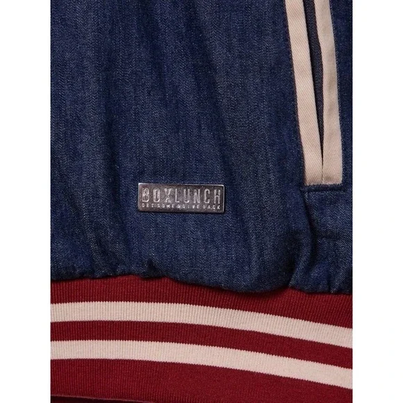 NEW Disney Animation Denim Varsity Jacket Men XL Embroidered Logo Cartoon Lined